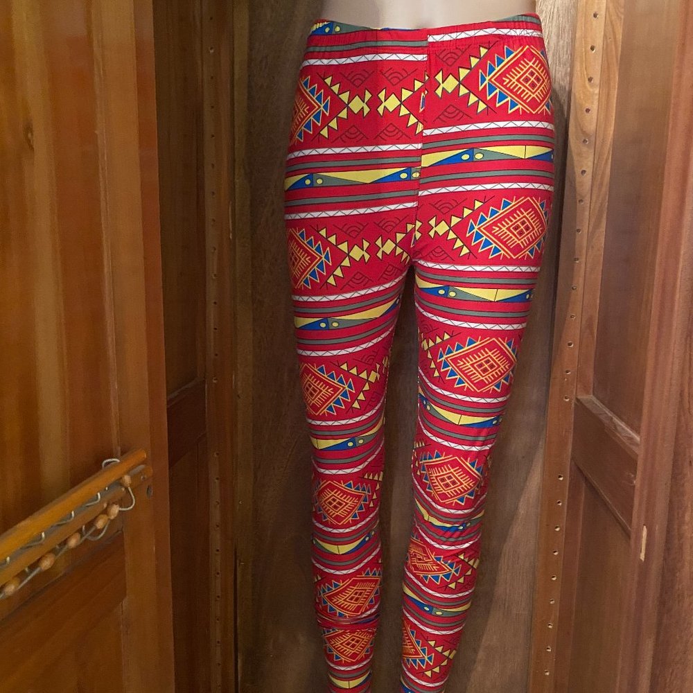 Novelty Leggings- Red, Yellow, Green, and Blue Geometric Print